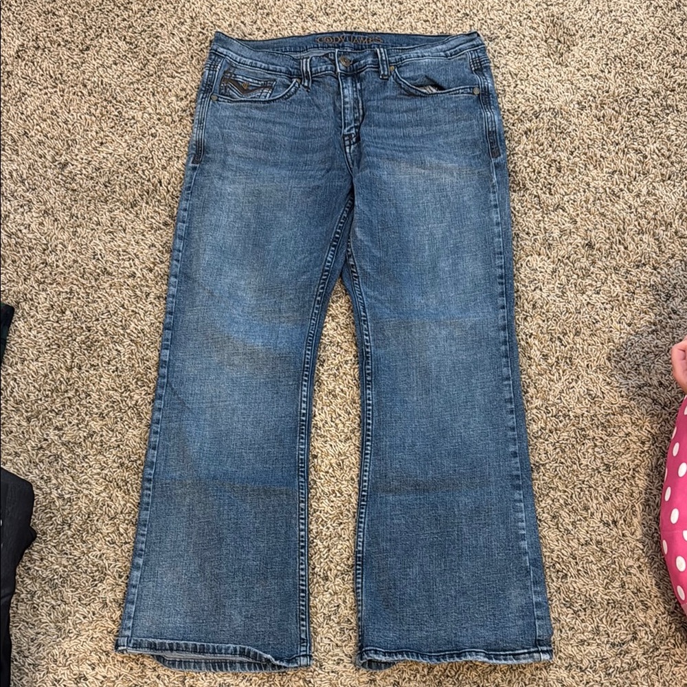 Classic Cody James Blue Bootcut Jeans with leather details